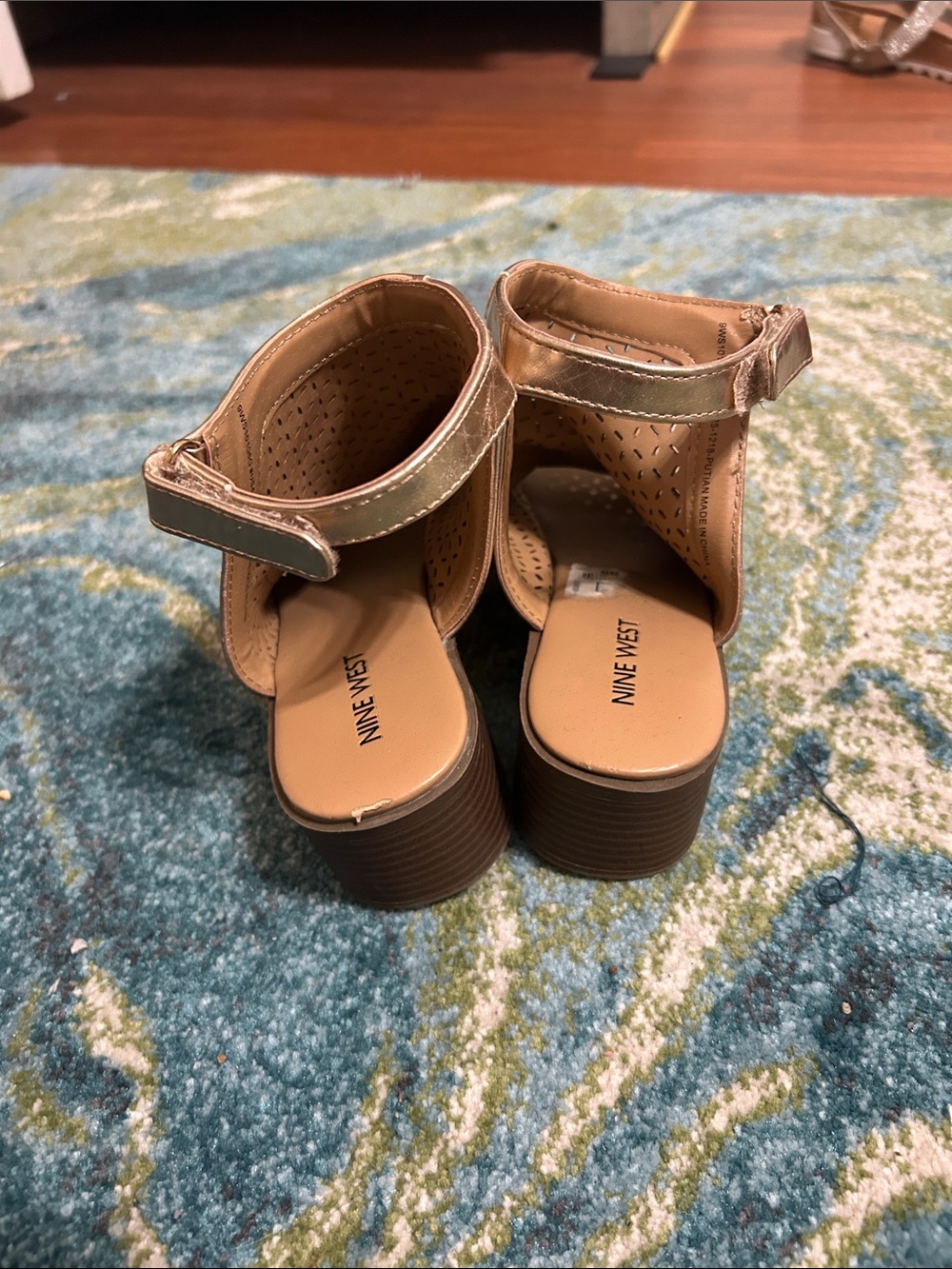Nine West Metallic Gold Perforated Ankle-Strap Sandals - Picture 4 of 6